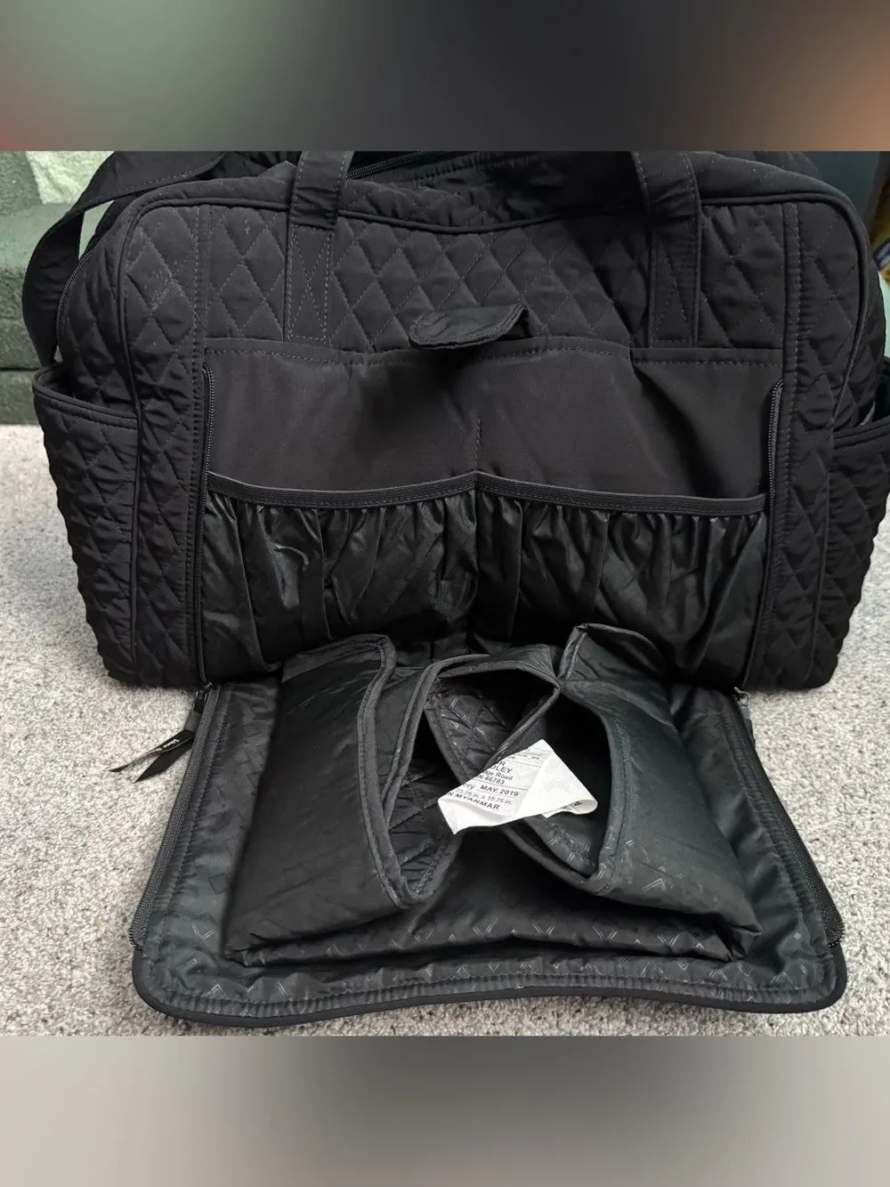 Vera Bradley Quilted Black Baby Bag with attached changing pad